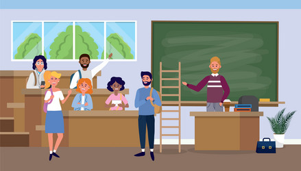 Man teacher with students in the university vector