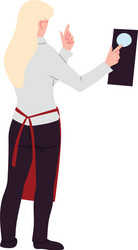 Waitress with uniform and menu in hand on white vector