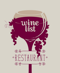 wine list with glass of grapes and vines vector