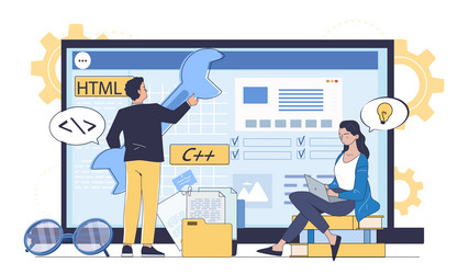 programmers developing website woman and man vector image