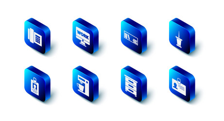 set monitor with text work shelf books push pin vector image
