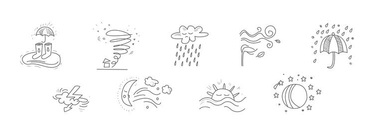 cute weather line object and doodle drawn element vector image