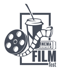 Film fest banner with filmstrip and soft drink vector