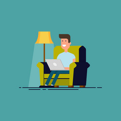 man sitting in chair with laptop freelancer work vector