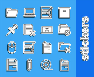 Set line file document and paper clip delete vector