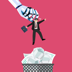 robot throwing man in a trash can vector image