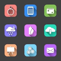 set of flat icons with a shadow on multi-colored vector image