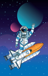 Astronaut with rocket in space character vector