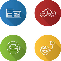 auto workshop flat linear long shadow icons set vector image