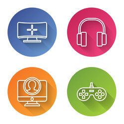 set line computer monitor headphones create vector image