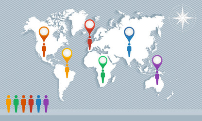 World Map with Geo Pointers & Men Figures vector image