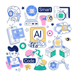 ai and robotics hand drawn vector image