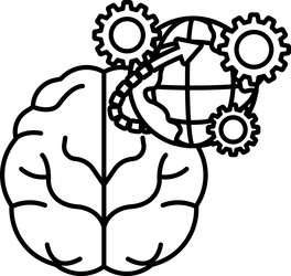 cartoon drawing of a brain with globe and gears vector image