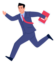 man in suit running with paper documents vector image