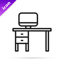 black line computer monitor and desk icon isolated vector image