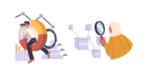 man and woman searching digital data on virtual vector image