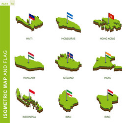 set 9 isometric map and flag 3d shape vector image