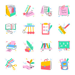 Set of education flat stickers vector