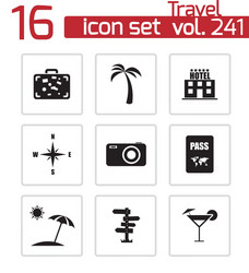 black travel icons set vector image
