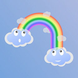 surprised and joyful clouds a rainbow between vector image