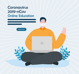 man using face mask studying online vector image