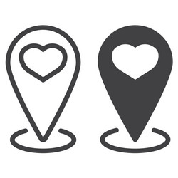 map pointer with heart line and glyph icon vector image
