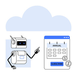 robot pointing at subscription calendar under blue vector image
