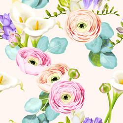 seamless pattern with calla and ranunculus vector image