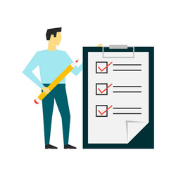 man standing with a big clipboard and to do list vector image