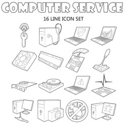 Computer service icons set outline style vector