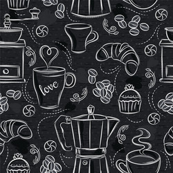 seamless patterns with coffee set maker vector