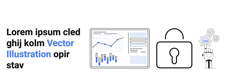dashboard with charts lock symbol and robotic vector image