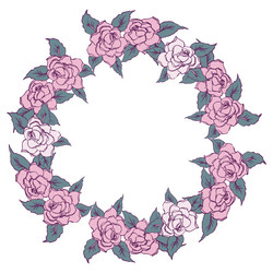Pink roses round frame hand drawn Royalty Free Vector Image