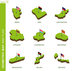 set 9 isometric map and flag 3d shape vector image
