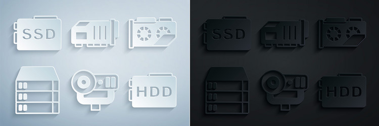 set web camera video graphic card server data vector image
