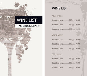 Wine list with glass grapevine and price vector