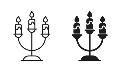 Candlestick with burning candles line vector