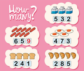 how many worksheet with different types of food vector image