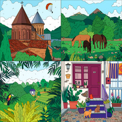 Forest landscape 4 flat icon square Royalty Free Vector