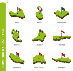 set 9 isometric map and flag 3d shape vector image