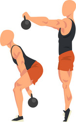 man doing squats with kettlebell in two steps vector image