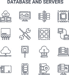 set 16 database and servers concept line icons vector image