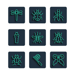 set line beetle bug butterfly net ant mosquito vector image