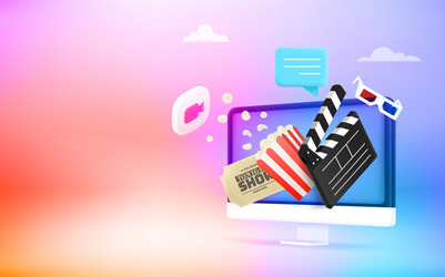 using computer for watching movies 3d vertical vector image