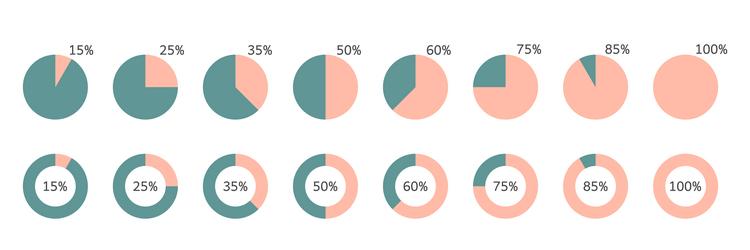 pie chart percentage icons set segment vector