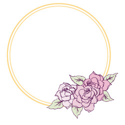 Pink roses round frame hand drawn Royalty Free Vector Image