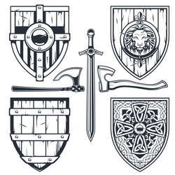 set of medieval shields with celtic pattern vector