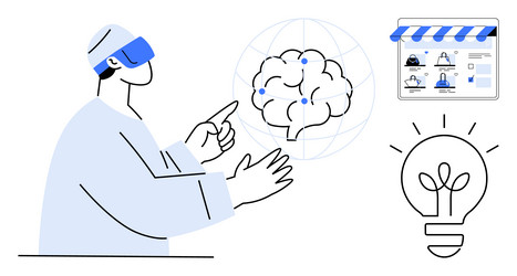 man using virtual reality for brainstorming vector image
