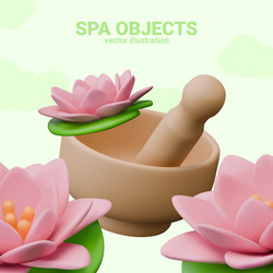 set of realistic spa objects closeup large pink vector image