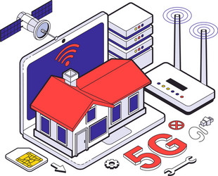 Web hosting isometric five g composition vector